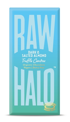 [13345] Raw Halo Organic Vegan Chocolate - Truffle Centre Dark n Salted Almond X 8 X 90g
