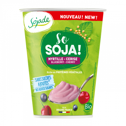 [8590] Sojade Organic Dairy Free Yoghurt - Blueberry & Cherry No Added Sugar 400g