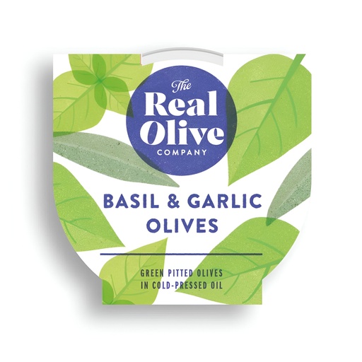 [12152] The Real Olive Company - Basil and Garlic Mammoth Pitted Olives 160g