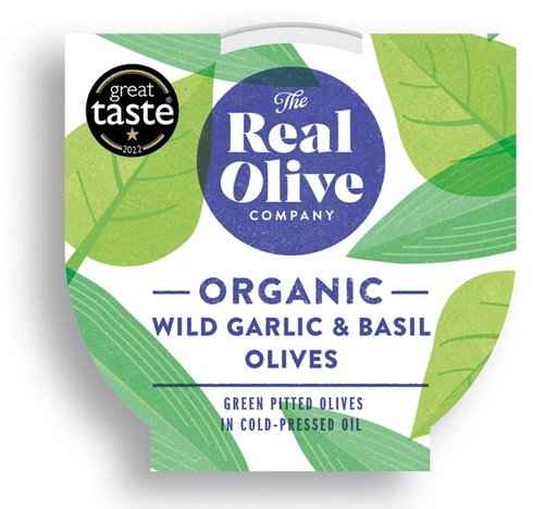 [5337] The Real Olive Company - Organic Wild Garlic and Basil Olives 150g