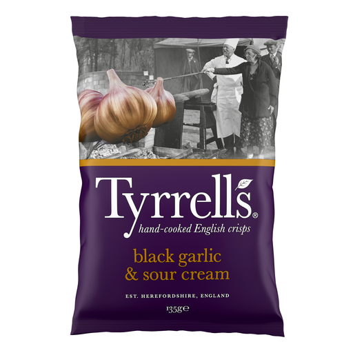 [14086] Tyrrells Potato Crisps - Black Garlic and Sour Cream X 8 X 150g