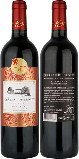 [14162] [15% OFF] Chateau Du Closet Red Wine - Merlot Cabernet Bordeaux 2018 13.5% ABV X 6 X 750ml FRANCE