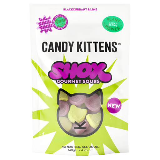 [14200] [25% OFF] Candy Kittens Sweets - Sour Shox Blackcurrant n Lime X 10 X 140g