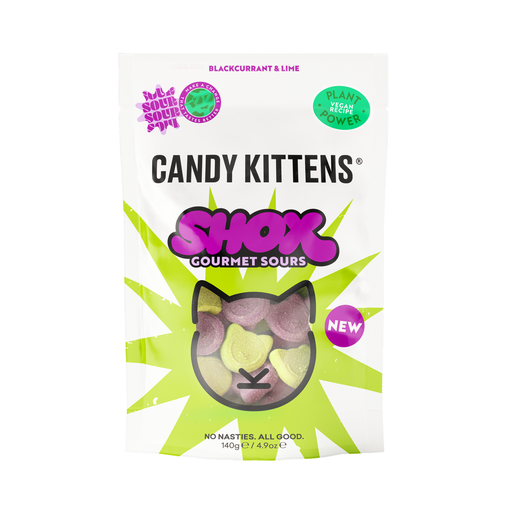 [14200] Candy Kittens Sweets - Sour Shox Blackcurrant n Lime X 10 X 140g