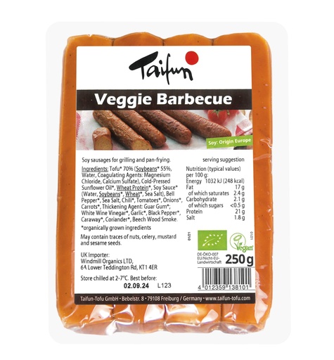 [14214] Taifun Organic Tofu Sausages - Veggie Barbecue 250g