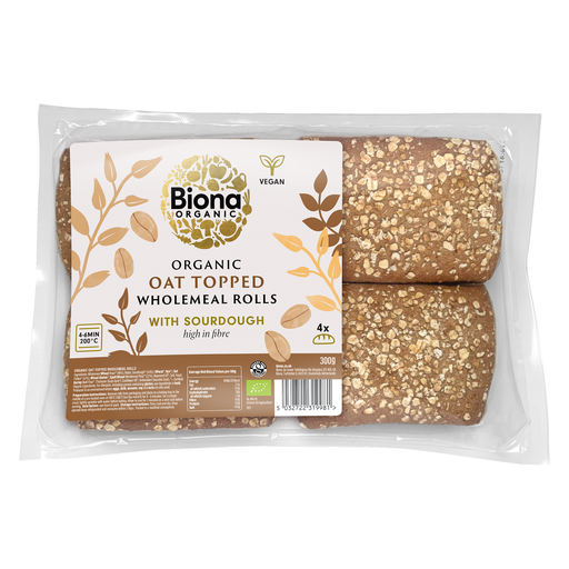 [14216] Biona Organic Sourdough Bread - Wholemeal Rolls Oat Topped X 6 X 300g