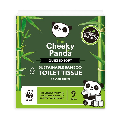 [14299] Cheeky Panda Bamboo Toilet Tissue - Quilted Soft 9 Rolls
