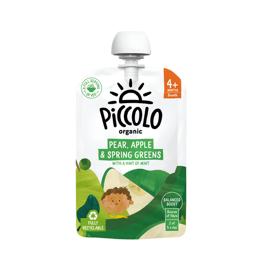 [14363] Piccolo Organic Baby Food Stage 1 - Pear Apple and Spring greens Puree X 5 X 100g