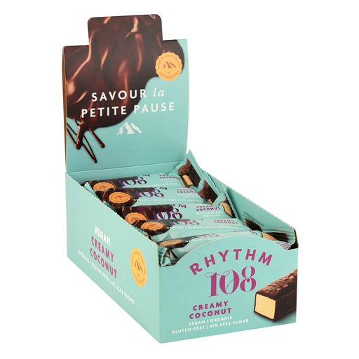 [12819] Rhythm 108 Vegan and GF Chocolate - SMALL Creamy Coconut Bars X 15 X 33g