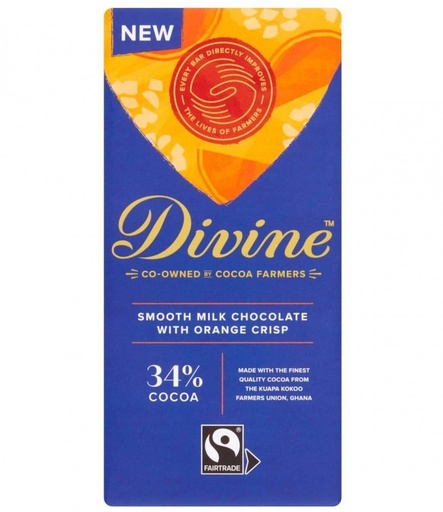 [14448] Divine Chocolate Bars - MILK 34% Smooth with Orange crisp X 15 X 90g