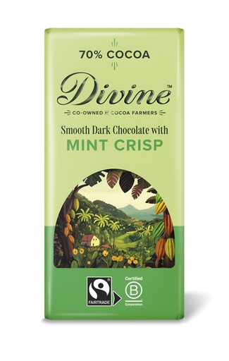 [14451] Divine Chocolate Bars - DARK 70% Smooth with Mint Crisp X 15 X 90g