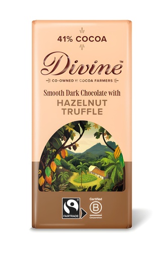 [14458] Divine Chocolate Bars - DARK 41% Smooth with Hazelnut Truffle X 15 X 90g