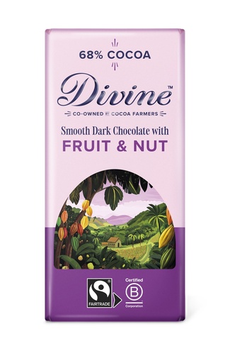 [14459] Divine Chocolate Bars - DARK 68% Smooth with Fruit & Nut X 15 X 90g