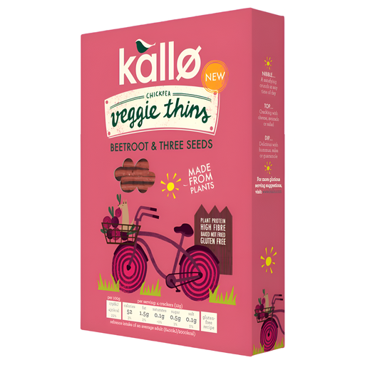 [14565] Kallo Vegan Veggie Crackers - GF Beetroot and Three Seeds Thins X 12 X 100g