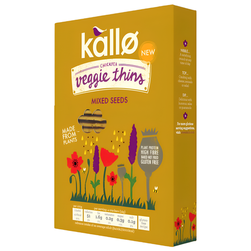 [14567] Kallo Vegan Veggie Crackers - GF Mixed Seeds Thins X 12 X 100g