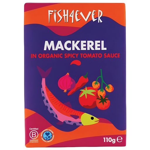 [14753] Fish 4 Ever Organic Mackerel - Fillets in Spicy Tomato Sauce X 12 X 110g