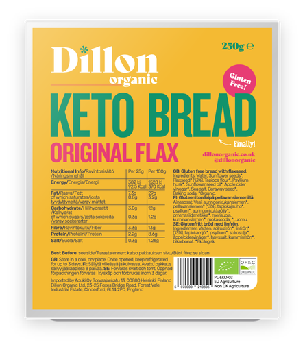 [14827] Dillon Organic Gluten Free Keto Bread - Original Flax X 6 X 250g