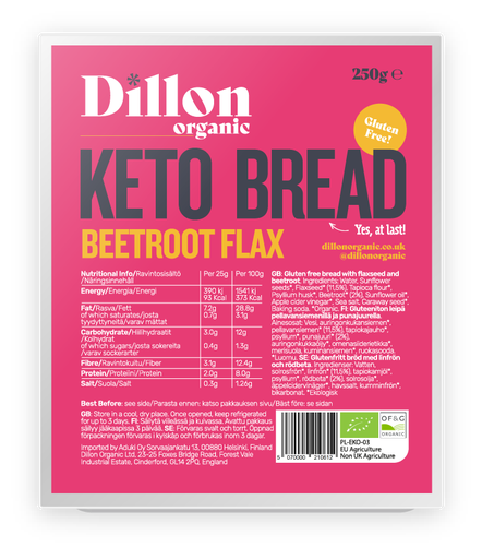 [14828] Dillon Organic Gluten Free Keto Bread - Beetroot Flax X 6 X 250g