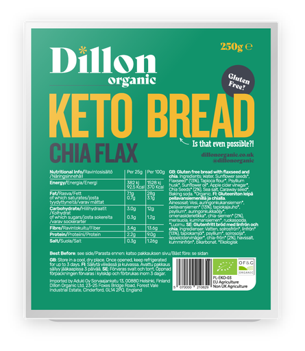 [14829] [20% OFF] Dillon Organic Gluten Free Keto Bread - Chia Flax X 6 X 250g