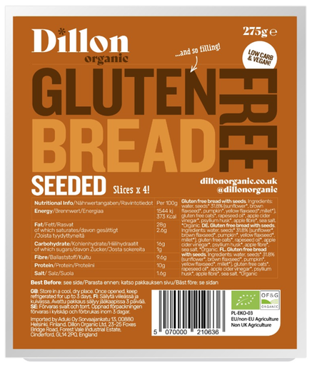 [14831] [20% OFF] Dillon Organic Gluten Free Sliced Bread - Seeded X 4 X 275g