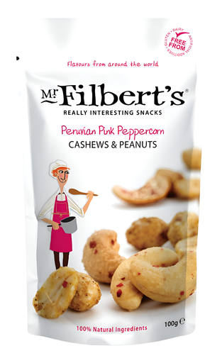 [14887] Mr Filberts Snacking Nuts - Cashews & Peanuts Peruvian Pink peppercorn X 12 X 100g