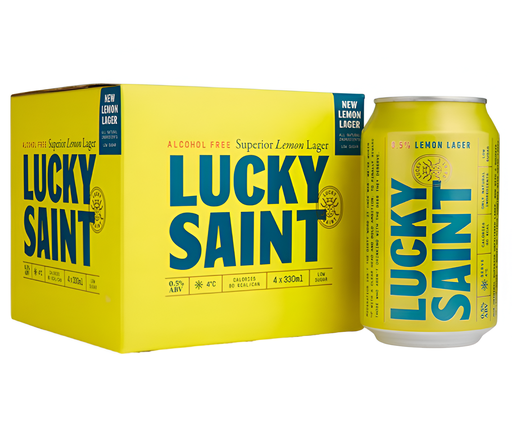 [14854] Lucky Saint Alcohol Free Lager - MPK Lemon Unfiltered 0.5%ABV Can X 6 X (4x330ml)