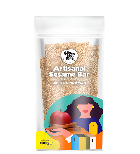 [14865] 7Ate9 Artisanal Sesame Bars - Apple and Cinnamon X 20 X 100g