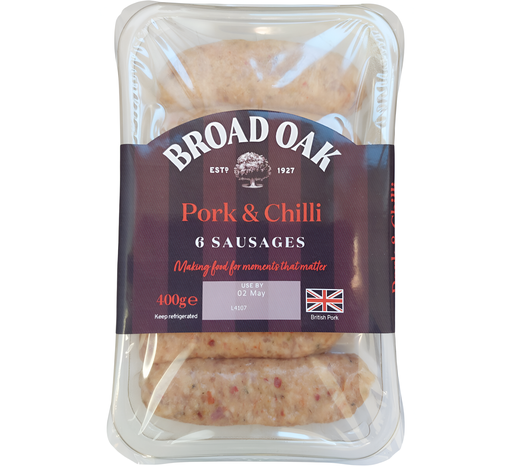 [15113] Broad Oak Pork Sausages - Chilli 400g