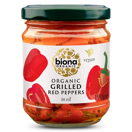 [15188] Biona Organic Veg Jars - Grilled Bell Peppers In Oil X 5 X 190g