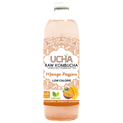 [15279] Ucha Organic Raw Kombucha - BOTTLE Mango Passion X 12 X 350ml