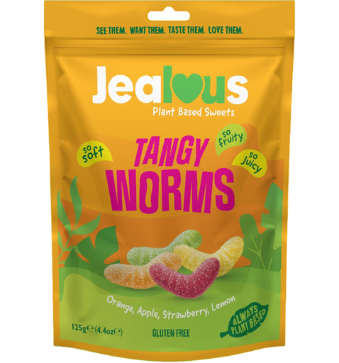 [15406] Jealous Sweets Plant Based Gummies - LARGE Tangy Worms X 10 X 125g