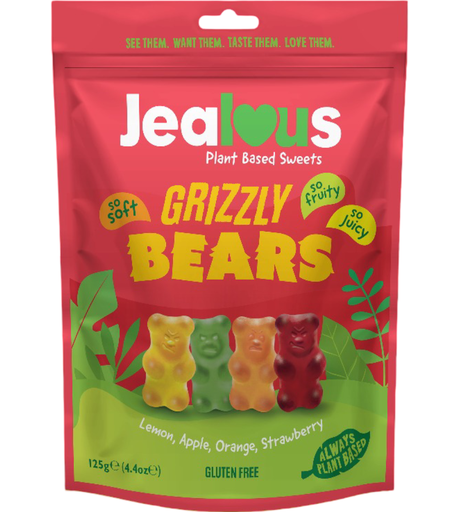 [15407] Jealous Sweets Plant Based Gummies - LARGE Grizzly Bears X 10 X 125g