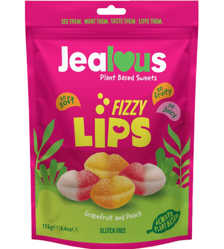[15409] Jealous Sweets Plant Based Gummies - LARGE Fizzy Lips X 10 X 125g