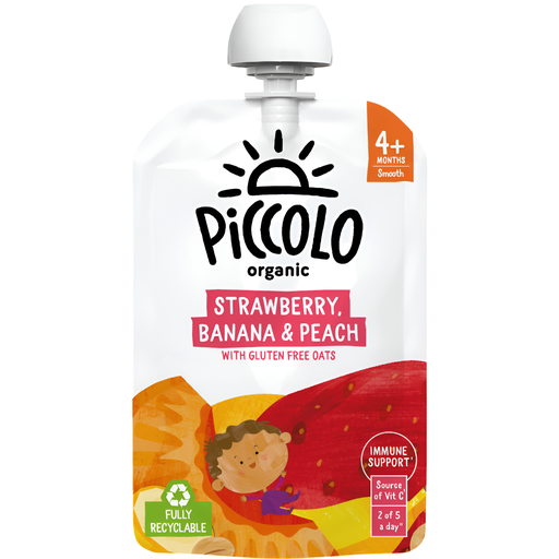 [15390] Piccolo Organic Baby Food Stage 1 - Strawberry, Banana and Peach X 5 X 100g