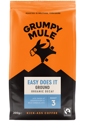 [15434] Grumpy Mule Coffee - GROUND Organic Decaf Easy Does It X 6 X 200g