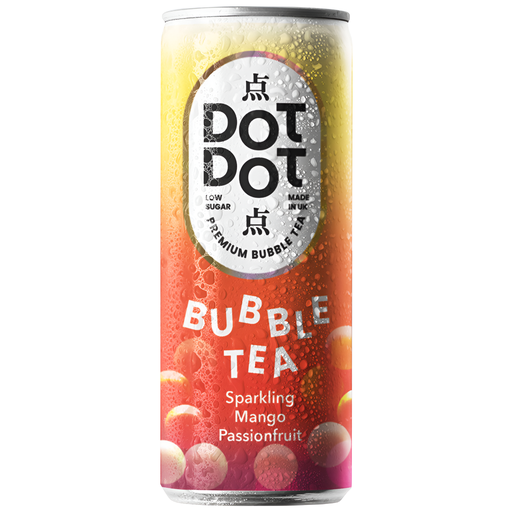 [15482] Dot Dot Low Sugar Bubble Tea - CAN Sparkling Mango Passionfruit X 12 X 250ml