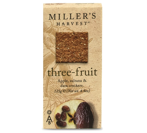 [15599] Millers Harvest Crackers - Three Fruit X 6 X 125g
