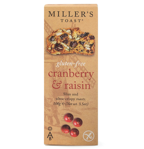 [15605] Millers Toast - Gluten Free Cranberry and Raisin X 6 X 100g
