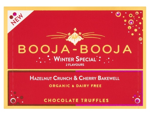 [15681] Booja Booja Vegan Chocolate Truffles XMAS - Hazelnut Crunch and Cherry Bakewell 92g
