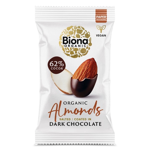 [15798] Biona Organic Coated Nuts - Dark Chocolate Roasted Almonds X 10 X 30g