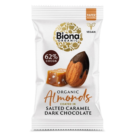 [15799] Biona Organic Coated Nuts - Dark Chocolate Salted Caramel Roasted Almonds X 10 X 30g