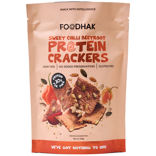 [15885] Foodhak Gluten Free Protein Crackers - Sweet Chilli Beetroot 100g