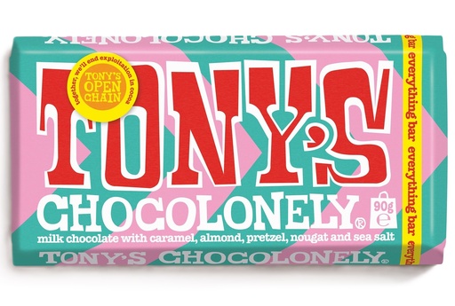 [15909] Tonys Chocolonely Chocolate - MEDIUM Milk Caramel Almond Pretzel Nougat X 21 X 90g