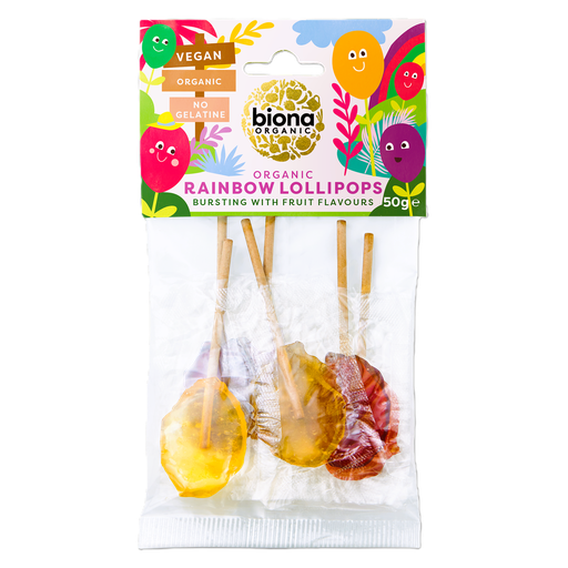 [15969] Biona Organic Sweets - Rainbow Lollipops X 16 X 50g