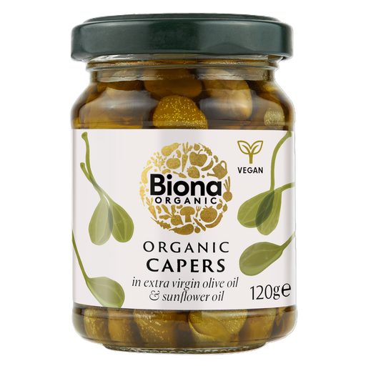 [15970] Biona Organic Veg Jars - Capers In Extra Virgin Olive and Sunflower Oil X 6 X 120g