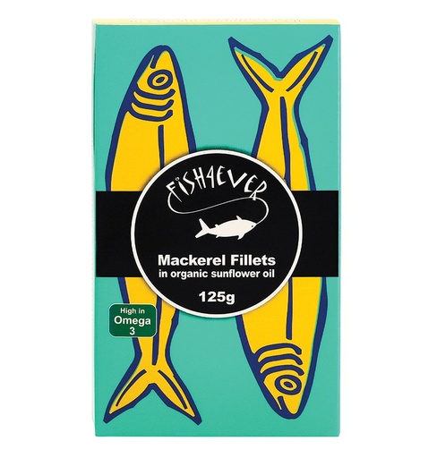 [15976] Fish 4 Ever Organic Mackerel - Fillets in Sunflower Oil X 10 X 125g