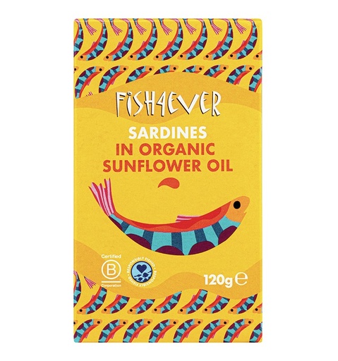 [15977] Fish 4 Ever Organic Sardines - Whole in Sunflower Oil X 12 X 120g