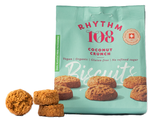 [16063] [10% OFF] Rhythm 108 Vegan and GF Biscuits - Coconut Crunch Share Bag X 8 X 135g