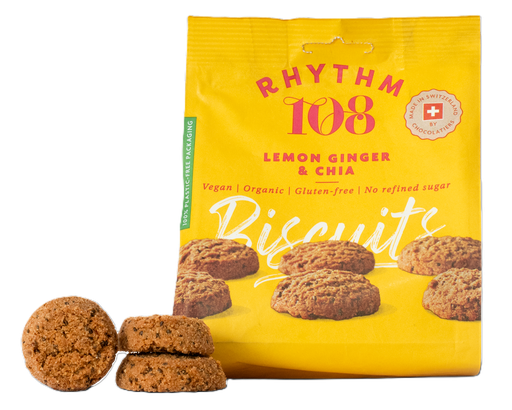 [16065] Rhythm 108 Vegan and GF Biscuits - Lemon Ginger and Chia Share Bag X 8 X 135g