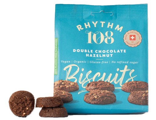 [16066] Rhythm 108 Vegan and GF Biscuits - Double Chocolate Hazelnut Share Bag X 8 X 135g